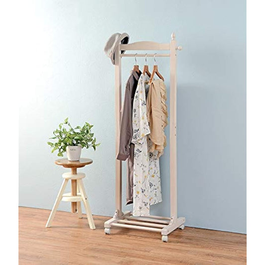 Hagihara Hanger Rack Coat Rack Coat Hanger with Casters [Both Storage Capacity and Ease of Use] Clothing Storage Natural Wood Wooden White Width 60cm VR-7237WS