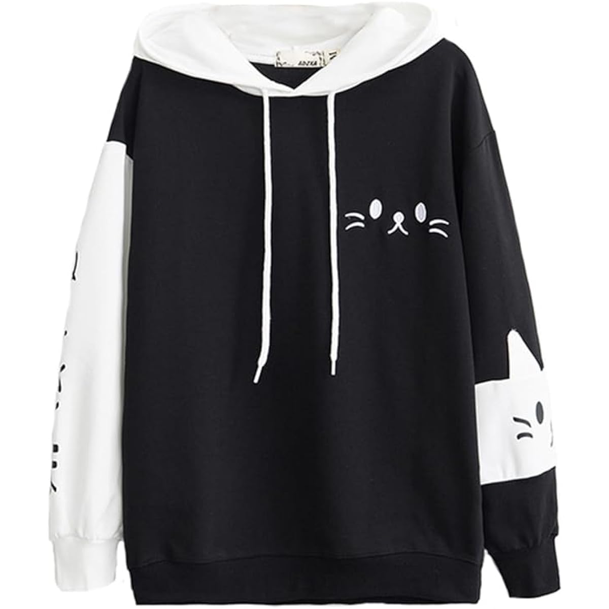 [El Stoppastow] Women's Parka, Spring and Autumn, Cat Embroidery, Loose, Cat Ears, Mori Girl, Pullover, Hooded, Student Parka, Cute