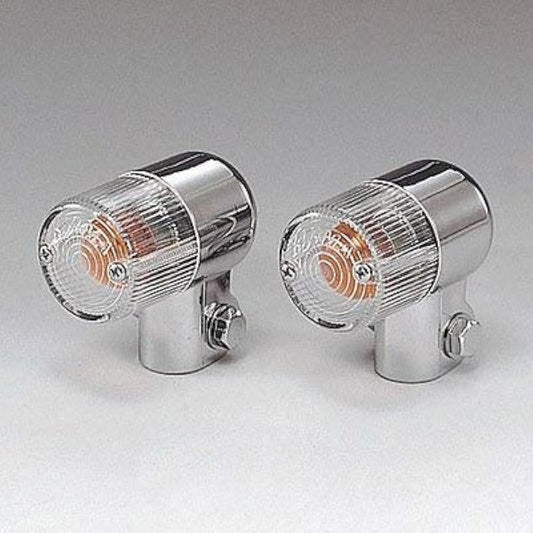 Kijima Motorcycle Bike Parts Small Turn Signal Lamp #383 34φx63mm Plastic Body Single General Purpose Plated/Clear 219-5082
