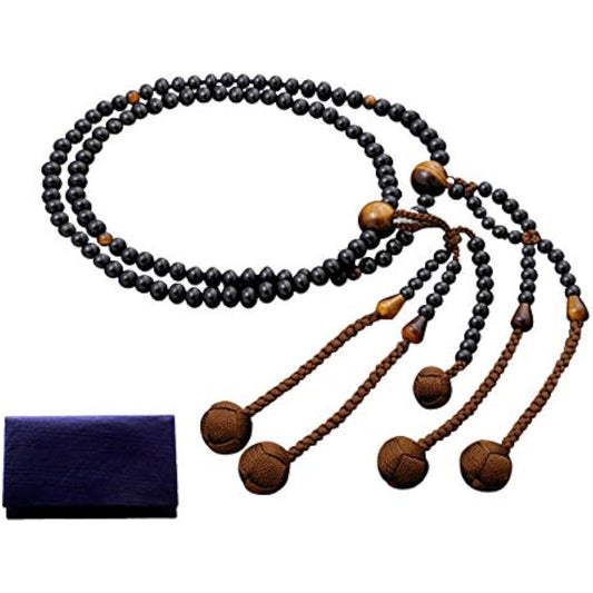 Kyoto Buddhist Altar Hayashi Prayer Beads Nichiren Sect Shakuni Ebony with Tiger Eye Stone (For Men) Formal Official [Tiger Eye] [Bead Bag Set] SM-050 Kyoto Prayer Beads