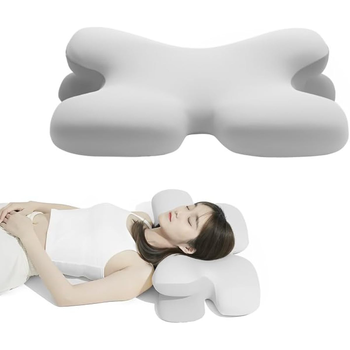 Les Preludes Side Sleeping Pillow, No Neck Pain, Memory Foam, Cool Feeling, Cover Washable, Pillow Head, Stomach Sleeping Pillow, Low Snoring, Memory Foam Pillow, Present, White x Gray New Life