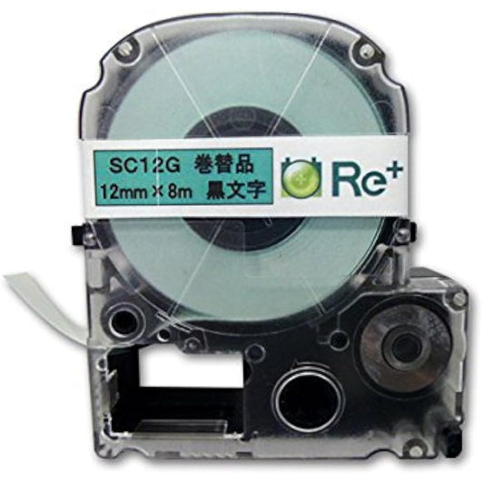 Recycled label tape 12mm green for Replus Tepra SC12G