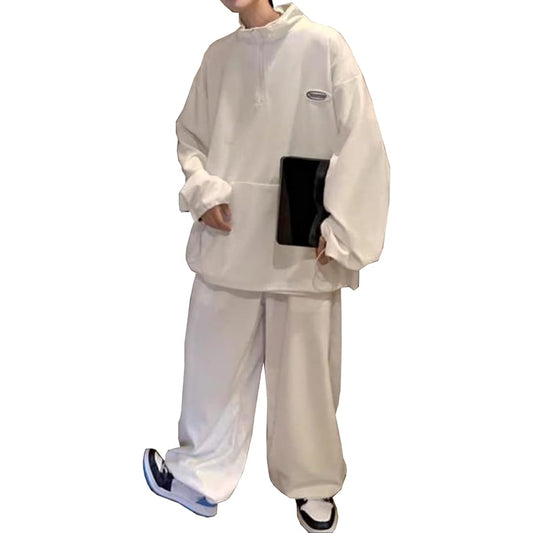 [D.IIZOO] Half Zip Hoodie 2 Piece Set Sweatshirt Jersey Top and Bottom Setup Men's Sweatpants Casual Sports Loungewear Loose Korean Style Body Covering Large Size C2231C