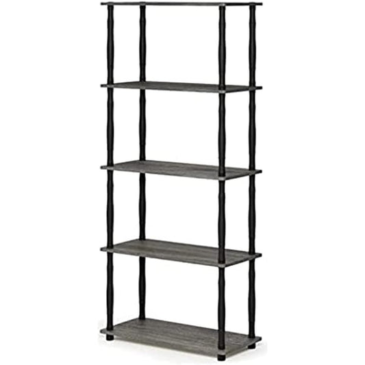 Furinno Open Shelf Rack Multipurpose Shelf Classic Tube Specifications 5 Tiers Turn-N-Tube 59.9(W) x 29.5(D) x 145.8(H)cm Color: French Oak Gray/Black [Regular Japanese Import Product] 18032GYW/ BK