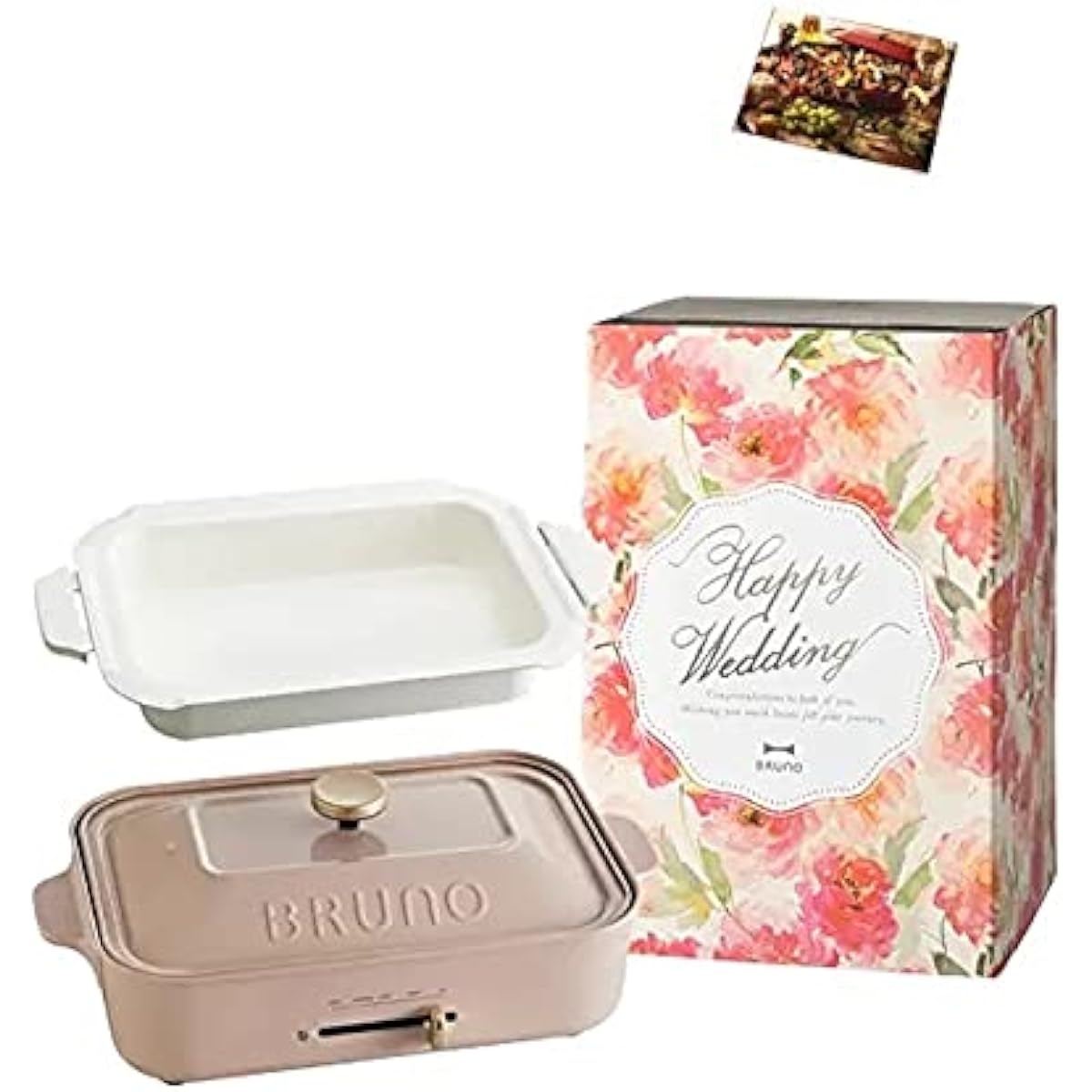 BRUNO Compact Hot Plate Main Unit 3 Types of Plates (Takoyaki Ceramic Coated Pot Flat) Wedding Gift Sleeve Recipe Book Included Pink Beige Stylish Cute This 1 Unit Lid Included 1200w Temperature Adjustment Easy to Wash For 1, 2, 3 People, Small, For Livi