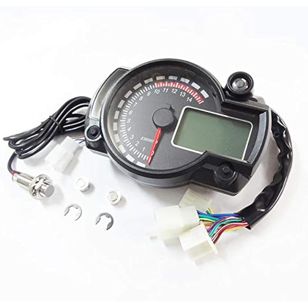 PHOENIX Digital Meter Speed Red Needle Black Panel Octopus 15000rpm Multifunctional Electric LCD Motorcycle Buggy Trike ATV etc. Universal Japanese Wiring Diagram Included