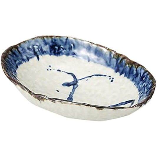 Set of 10 navy blue splash oval bowls [21 x 15 x 5.2cm 430g] [Boiled bowl] [For restaurants, inns, Japanese tableware, restaurants, commercial use]