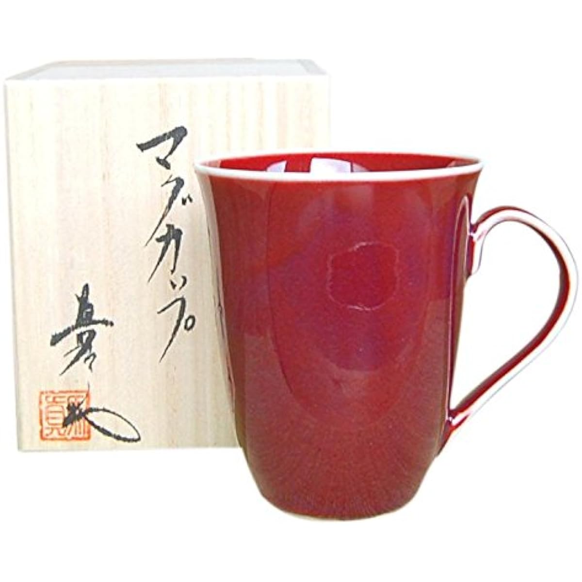 Arita ware Baba Maemon kiln mug with wooden box (inside and outside cinnabar)