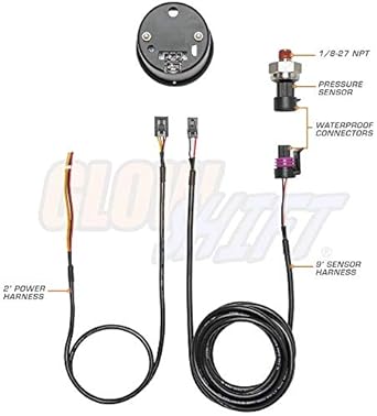 GLOWSHIFT Black 7 Color 100PSI Hydraulic Gauge Kit with Electronic Sensor Black Dial Clear Lens Car & Truck 2-1/16 inch 52mm