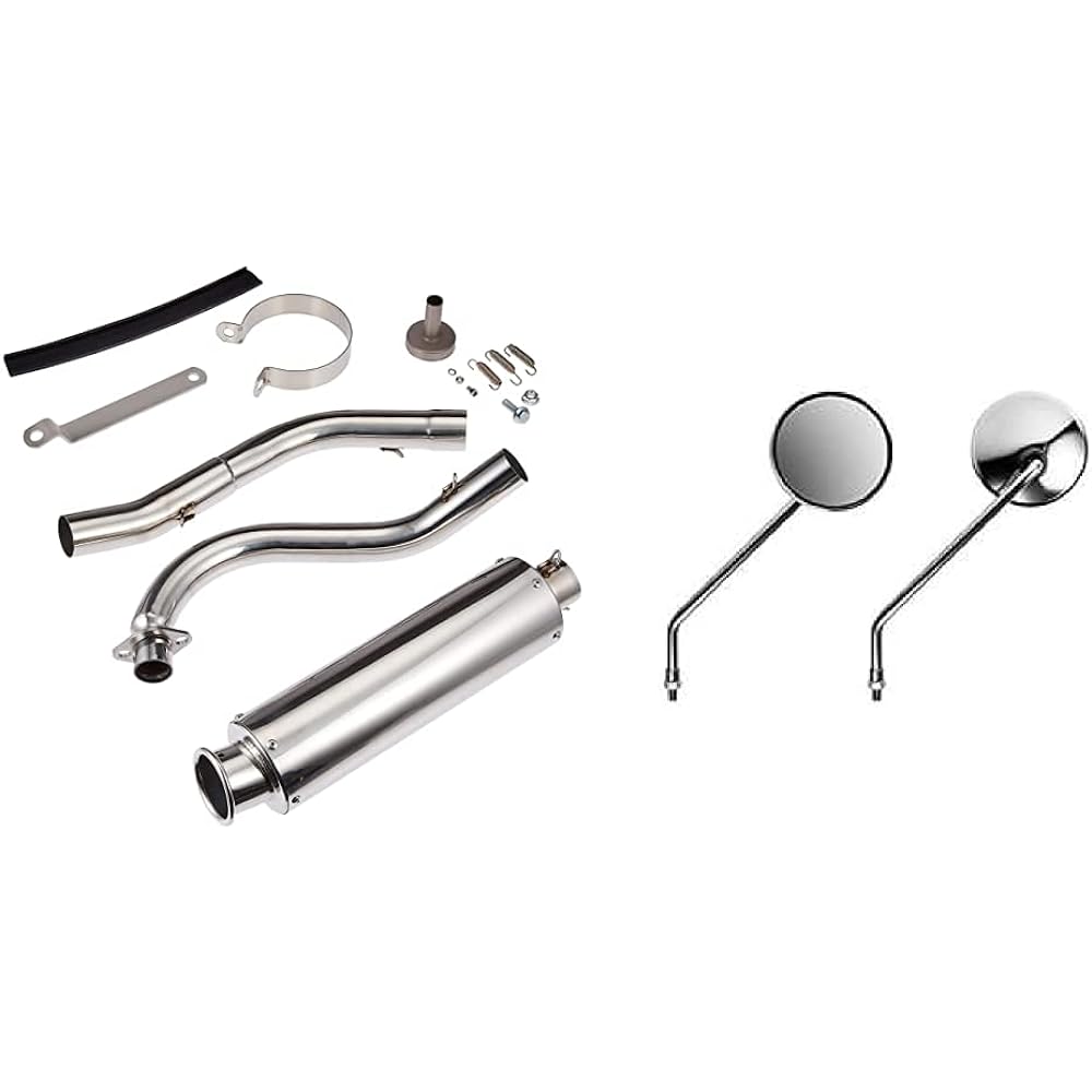 Bike Parts Center Honda Monkey Z50J Stainless Muffler 2027 & Bike Mirror Plated Mirror Left/Right Set 8mm Honda Original Screw 6001 [Set Purchase]