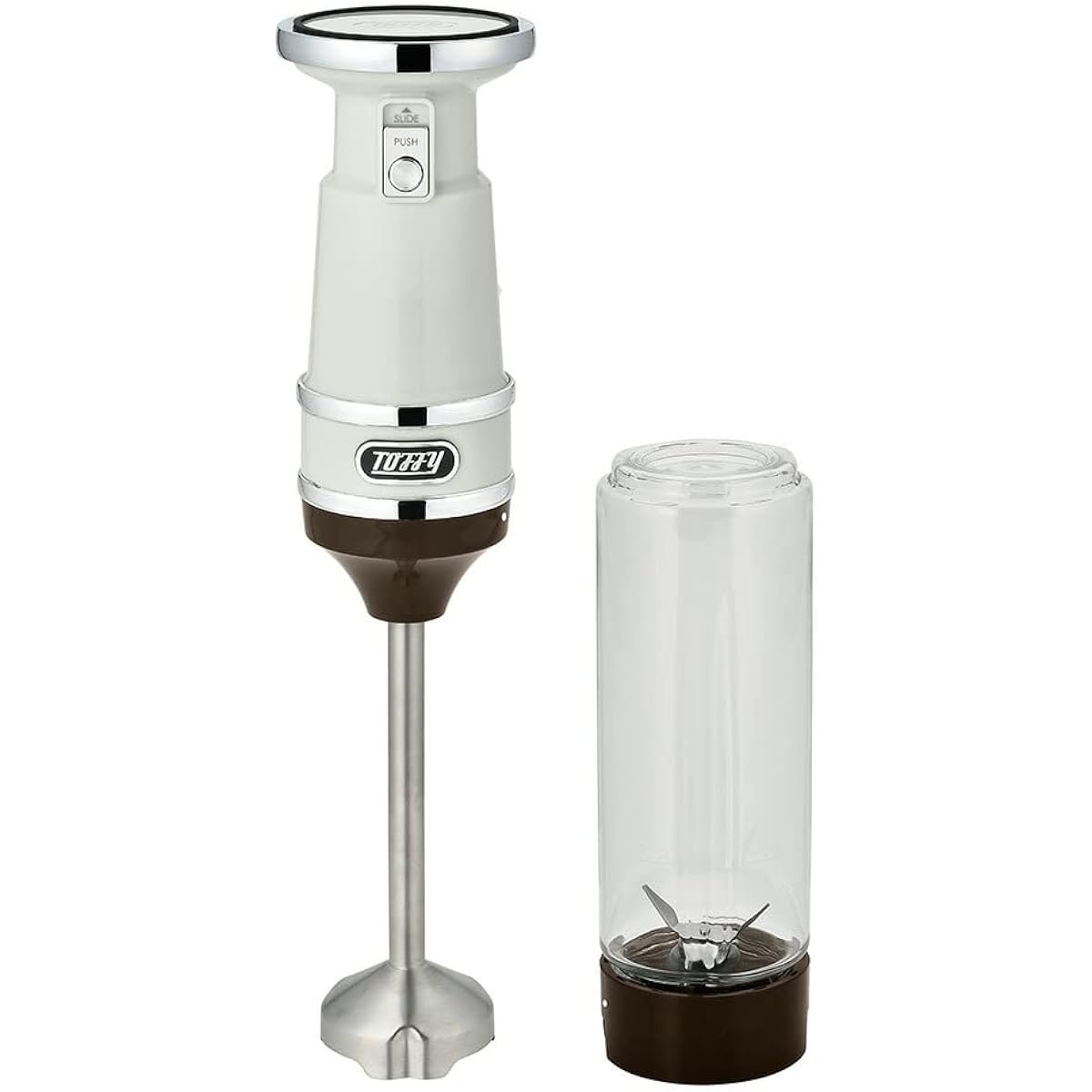[Toffy] Hand & Bottle Blender K-BD3 (Ash White) 2-in-1 Crushing Mixing Slim Lightweight Stepless Speed Adjustment Safety Design Baby Food Smoothie Potage Preparation Retro K-BD3-AW