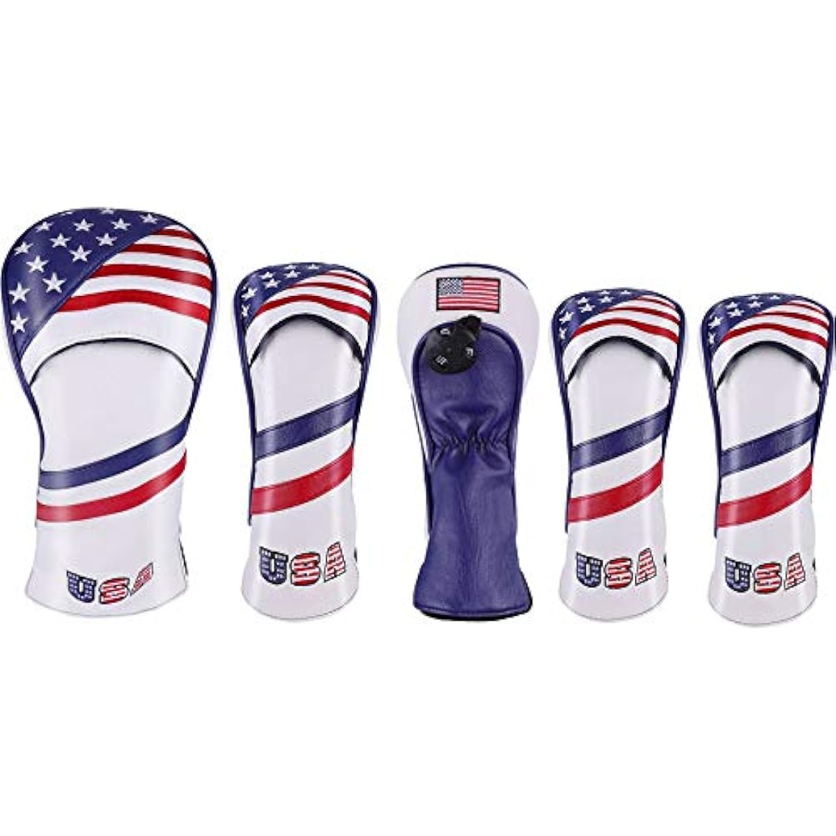 Select Plaza High Quality PU Leather Driver Wood FW 2 Pieces Utility UT 2 Piece Head Cover 5 Piece Set US Flag Pattern USA Flag Conversion Doug Included
