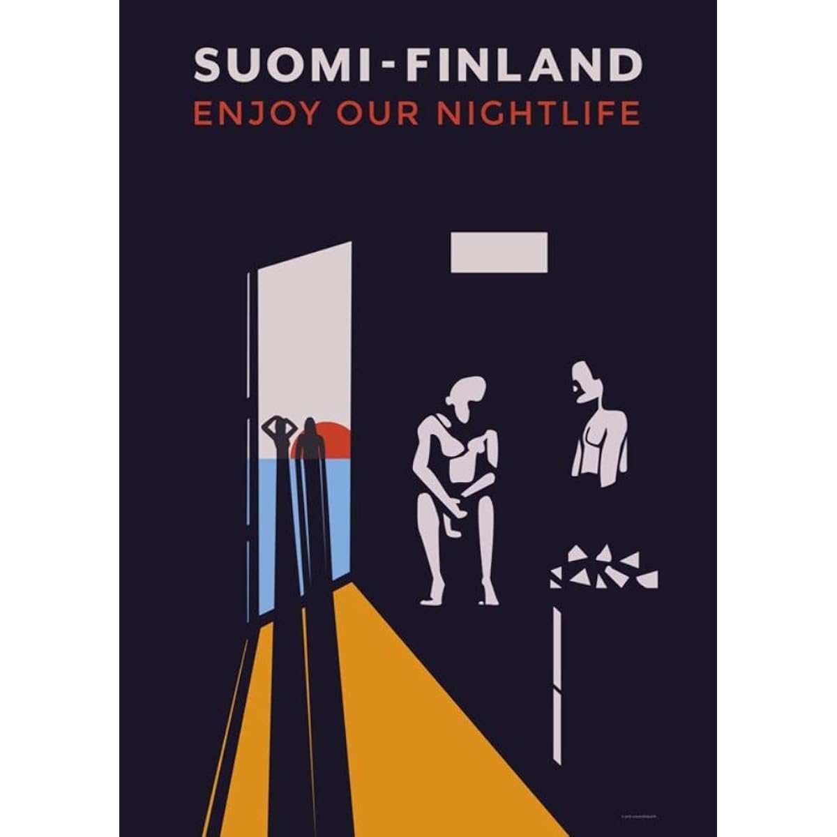 Cometu Finland Finland Poster "Nightlife" by Tintin Rovinski Black 50x70cm