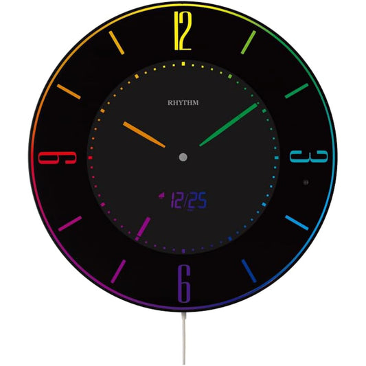 RHYTHM Wall Clock, Table Clock, Radio Clock, 365 Colors, LED, Push Color, Change Function, Black, Iroria, 8RZ197SR02 φ27x2.1cm