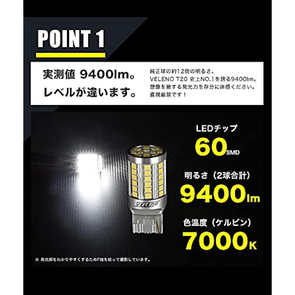 T20 LED Back Lamp High Brightness Explosive Light 9400 Lumens VELENO ULTIMATE Back Light T20 Shape Back Light White LED 60SMD For 12V Vehicles Vehicle Inspection Compatible