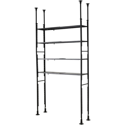 [Can also be used as a shelf above a washing machine] Iris Plaza Shelf Rack Telescopic Tension with 16 Hooks 4 Movable Shelves Width 92~146cm Compatible with Ceilings 210~260cm Load Capacity 10kg Each SSH-9235 Black