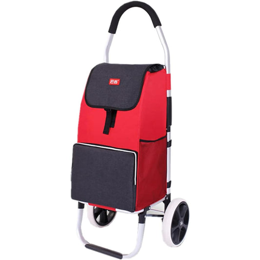 Falytemow Foldable Shopping Cart with Wheels Oxford Fabric Trolley Bag Foldable Reusable Tote Bag Shopping Cart for Travel Home Kitchen Supermarket (Black and Red)