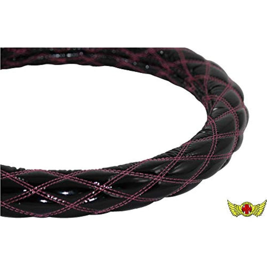 Truck Steering Wheel Cover Double Stitch Enamel Black/Pink 2HS CH2-1217-2HS CH2-1217-2HS