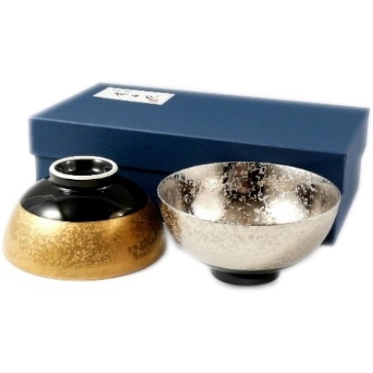 Arita ware, Yagenji kiln, gold dark black glaze, platinum dark black glaze, pair bowl (couple bowl) 20623