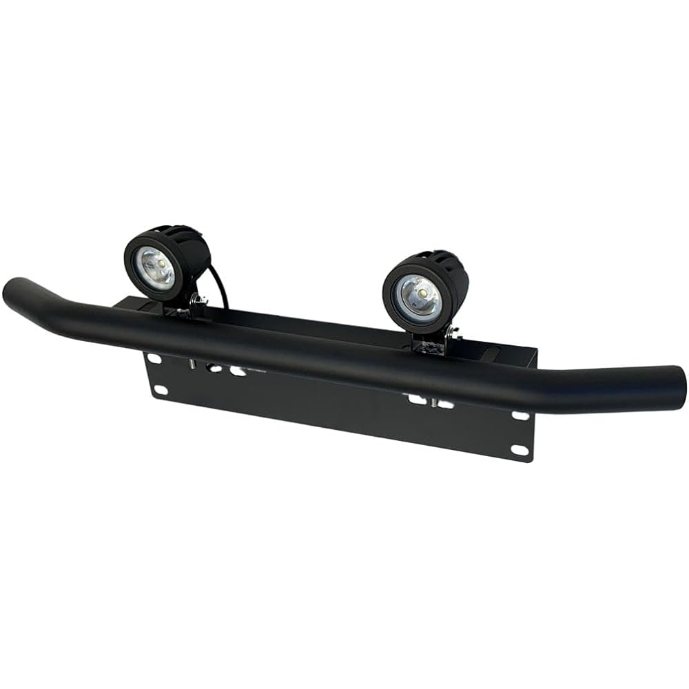 Front Pipe Bumper License Plate with LED Fog Light (6000K 12V-24V) Set of 2 Light Trucks Light Vehicles (Black Plus)