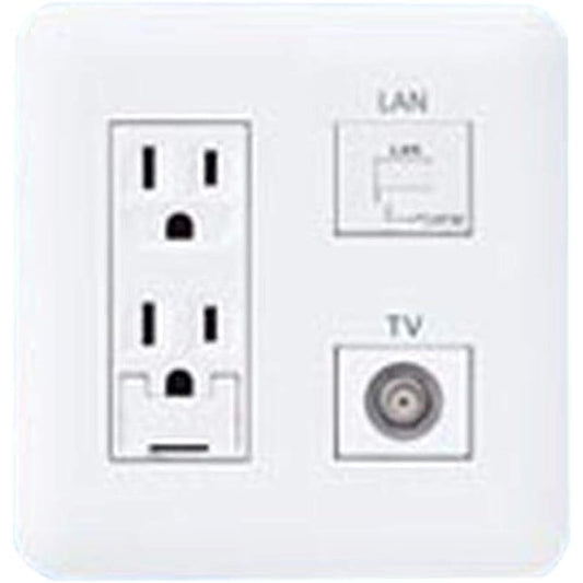 Panasonic Cosmo Series Wide 21 Recessed Multimedia Outlet Grounded Double Outlet with Earth Terminal TV/High Shield 10-3224MHz CAT5E White WTF34373W