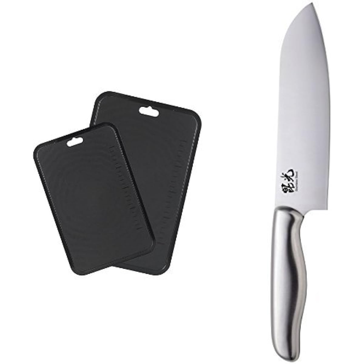 Pearl Metal Cutting Board, Made in Japan, Dishwasher Safe, Bincho Charcoal, Sheet Cutting Board, Set of 2, Large, Medium Set, River CC-8503 + Santoku Knife, 165mm Set