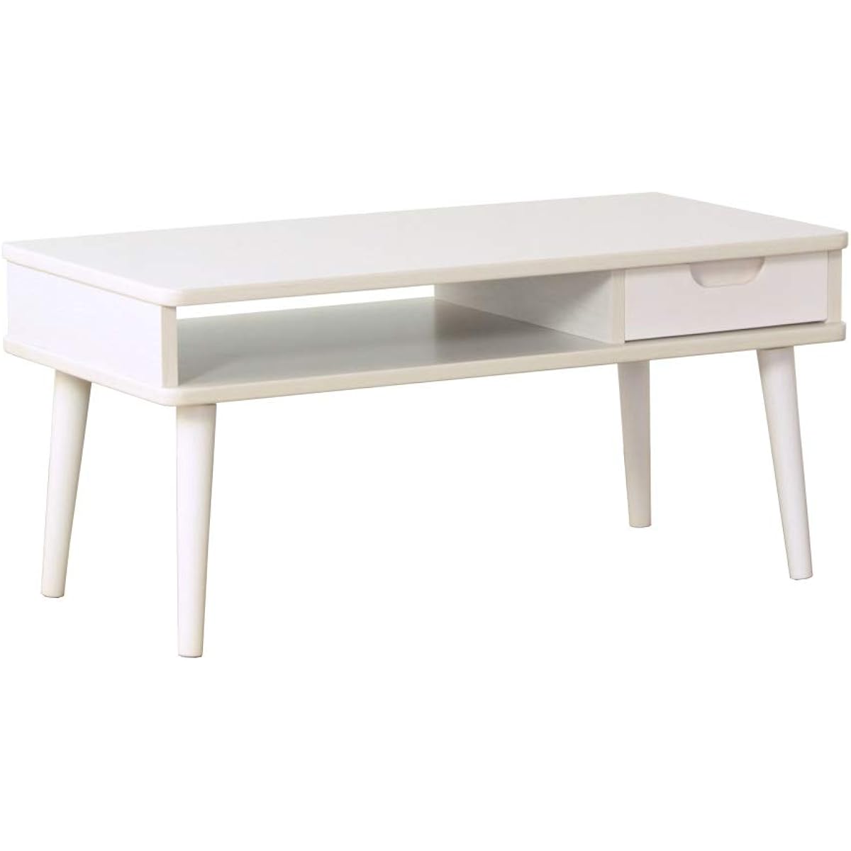 Iwatsuki Living Table Drawer Storage Wooden Natural Wood Legs Compact Width 80 x Depth 40 x Height 37cm White White IW-37WH