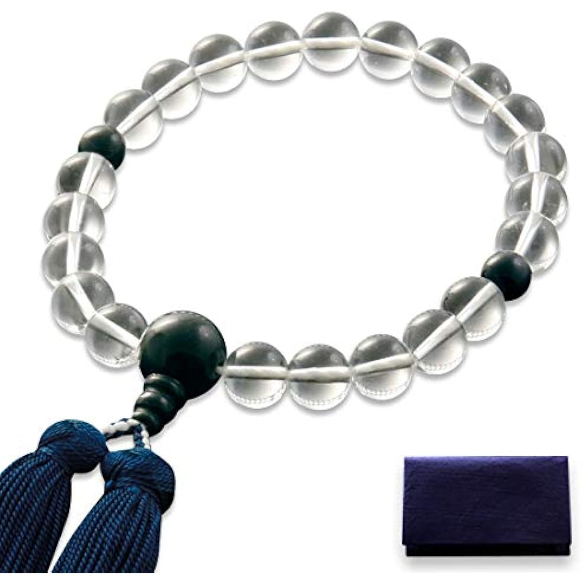 Kyoto Buddhist Altar Hayashi Prayer Beads for Men Miyakobo Genuine Crystal Blue Tiger Eye Tailoring Kyoto Prayer Beads Informal One Hand Single Flower [Hawkseye] [Bead Bag Set] M-026 Can be used by all sects