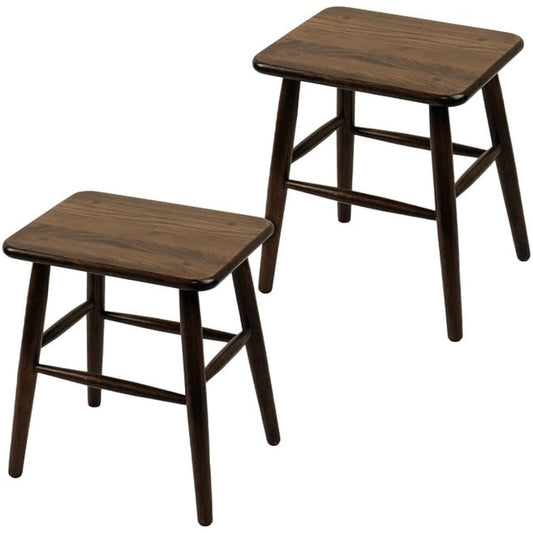 Cozeelife Stool Chair Wooden Set of 2 Natural Wood Stylish Scandinavian Finished Product Dining Stool Wood Width 31cm x Depth 40cm x Height 45cm Living Chair Entrance Stool Chair Solid Oak Wood Sturdy Load Capacity Wide Stool North American FAS Oak Walnu
