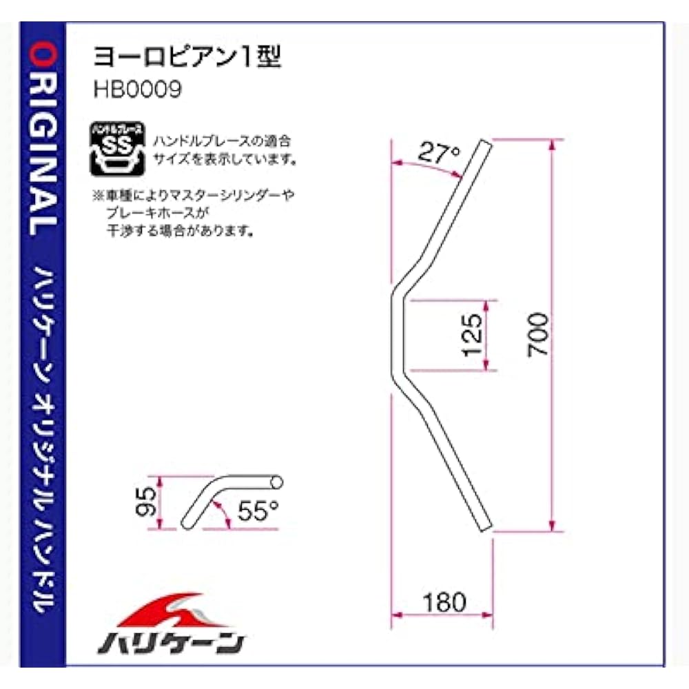 HURRICANE Handlebar P7/8 inch European Type 1 Black HB0009B-01