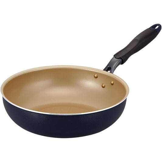 [Long-lasting frying pan] Evercook stir-fry pot, deep 28cm, compatible with all heat sources (IH compatible) [500-day guarantee] Non-stick frying pan, PFOA free, navy Doshisha