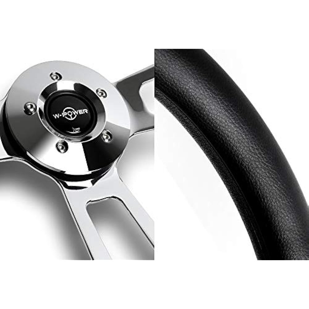 W-POWER 18 inch dark 5 holes 3 Spokes Vintage Steering Wheels (Black Leather Chrome Spoke)