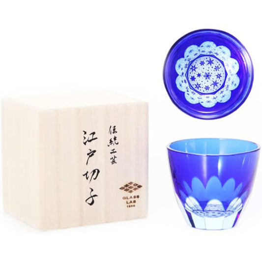 [GLASS-LAB] Glass Lab "YUKI Snow" A mysterious glass whose pattern expands when you put alcohol in it [In a wooden box] Edo Kiriko, Sand Kiriko, Covered glass, Guiguri, Gift, Made in Japan GL_105