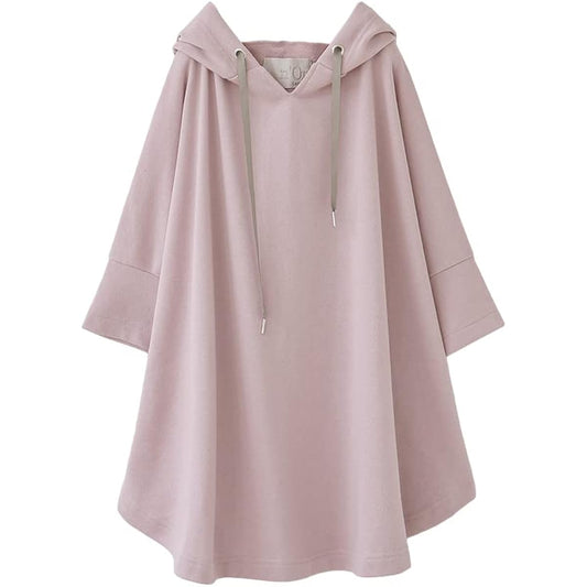 [n'Or LABEL] Fashionable Walker [Round Hem Loose Parka] Hoodie Hoodie Spring/Summer Women's Top Half Sleeve Three Quarter Sleeve Round Hem Mini Fleece Color Scheme Eyelet Slit Layering Pastel Dull Color tfn0259