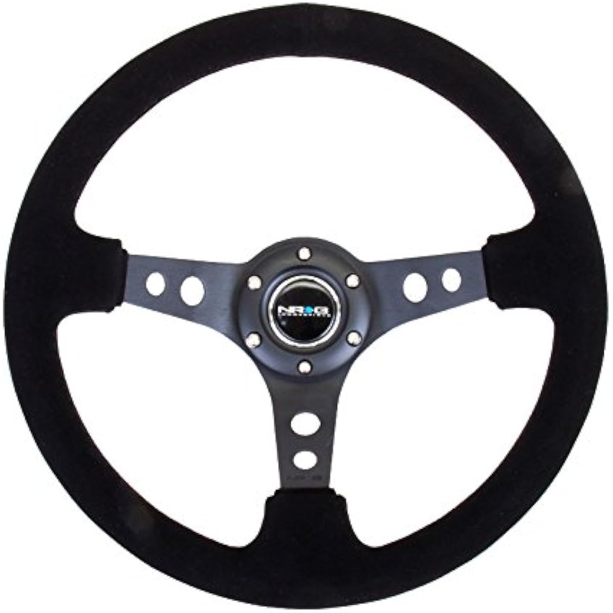 NRG Innovations NRG-RST-006-S reinforced handle 350mm sports steering wheels (depth 3 inches) black spoke suede black stitch
