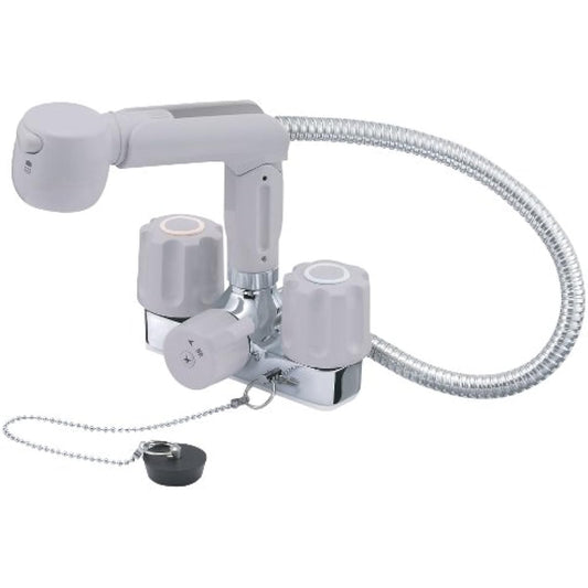 Sanei faucet fittings [K3104KR-LH] Cold region two-valve spray mixer faucet with rubber stopper (for hair washing)