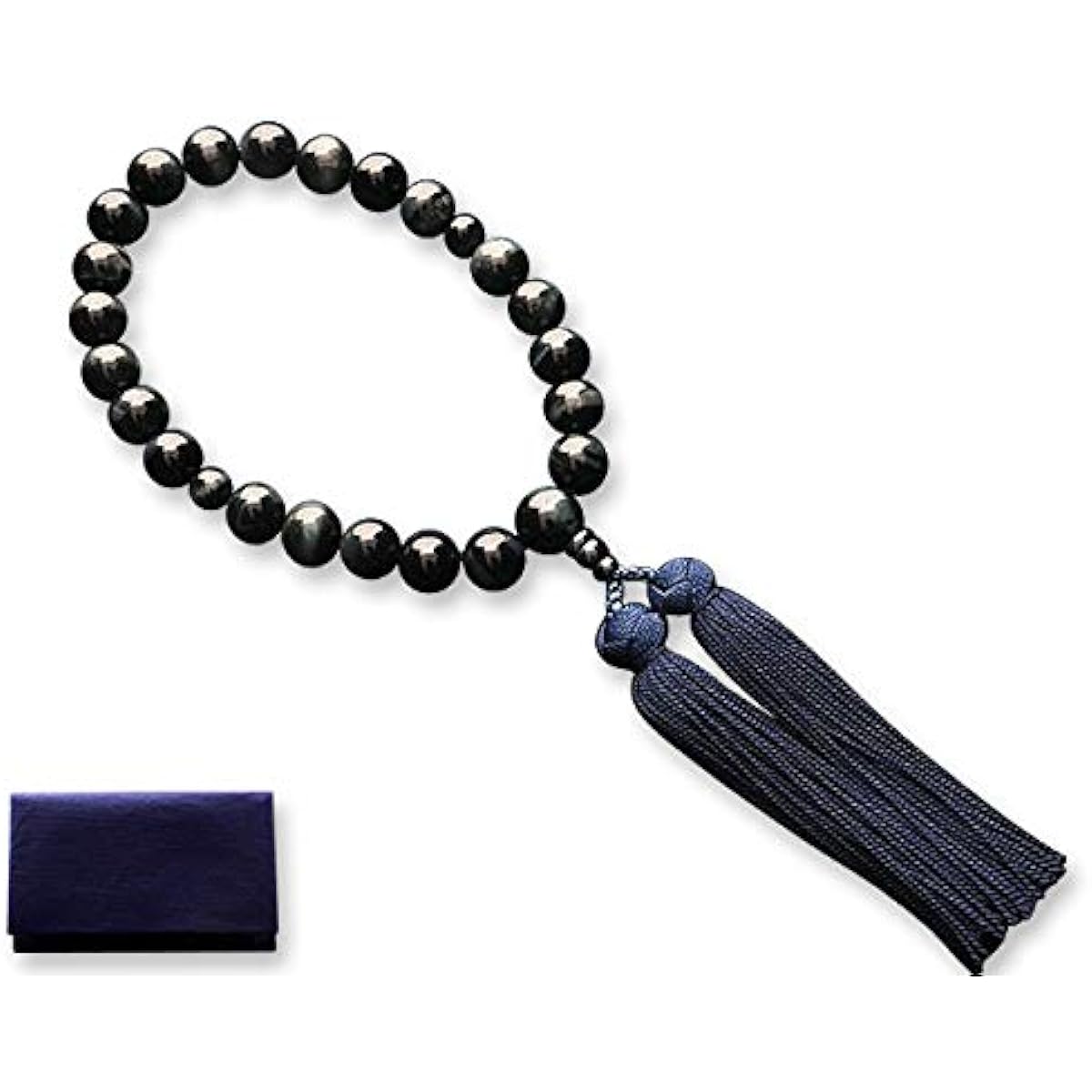 Kyoto Buddhist Altar Hayashi Prayer Beads for Men, Pure Silk, Miyakofusa, Blue Tiger Eye Stone (Beads for Men), Informal Prayer Beads, One Hand, Single Flower [Hawkseye] [Bead Bag Set] M-023 Kyoto Prayer Beads Can be used by all sects