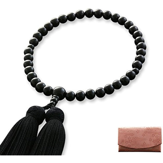 Kyoto Buddhist Altar Hayashi Prayer Beads for Women Kyoto Prayer Beads Miyakobo Black Onyx Informal One Hand Funeral [Bead Bag Set] W-020 Can be used by all sects