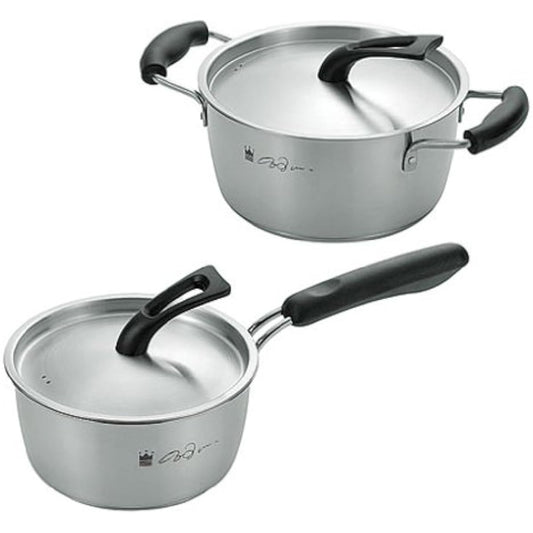 Kei Kurusu IH compatible stainless steel one-handed pot 16cm & two-handed pot 20cm KKSS-600