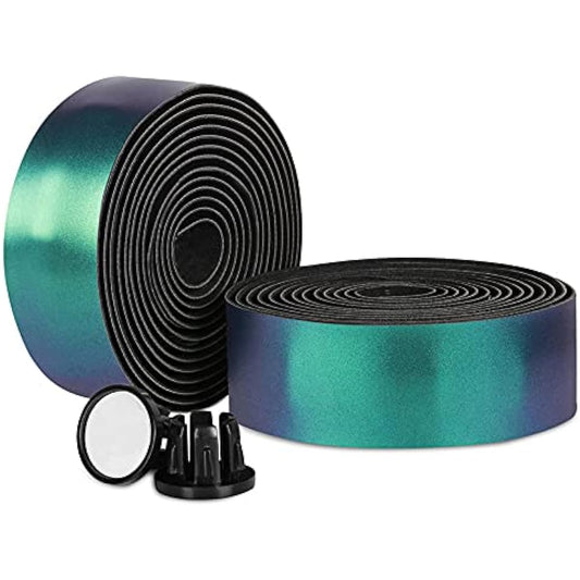 Bumlon Bicycle Bar Tape Road Bike Bar Tape Handlebar Bar Tape Anti-slip Shock Absorbing PU Set of 2 End Cap and End Tape Included Green