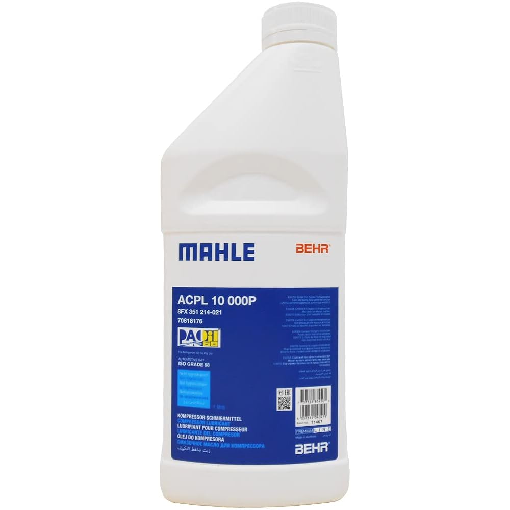 MAHLE Air Conditioner Compressor Oil PAO 68 1L (Chemical Synthesis/All Purpose Type) Electric Compressor PAG POE R1234yf R134a ISO46 Compatible MAHLE BEHR ACPL10000P