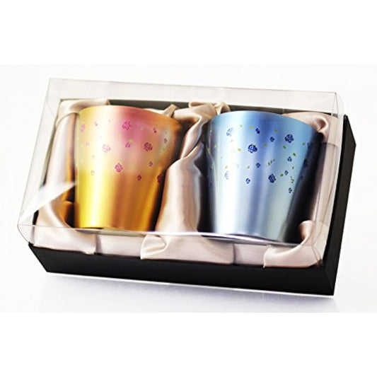 HORIE Made in Tsubame, Niigata Prefecture Pure Titanium Double Tumbler Hana Titanium 250cc Rose (Pink/Blue) Set of 2 T-15-BR250BP