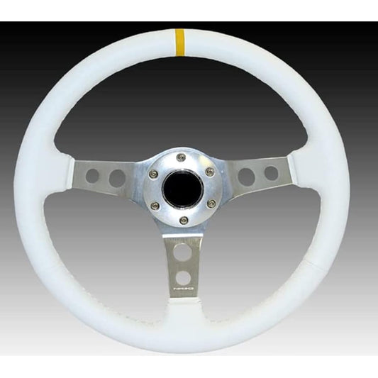 NRG Steering Wheel 2 "DEEP DISH White Leather/White Stitch 350 mm Sports Steering Wheel ST-006WT-Y Free Stanard Shipping