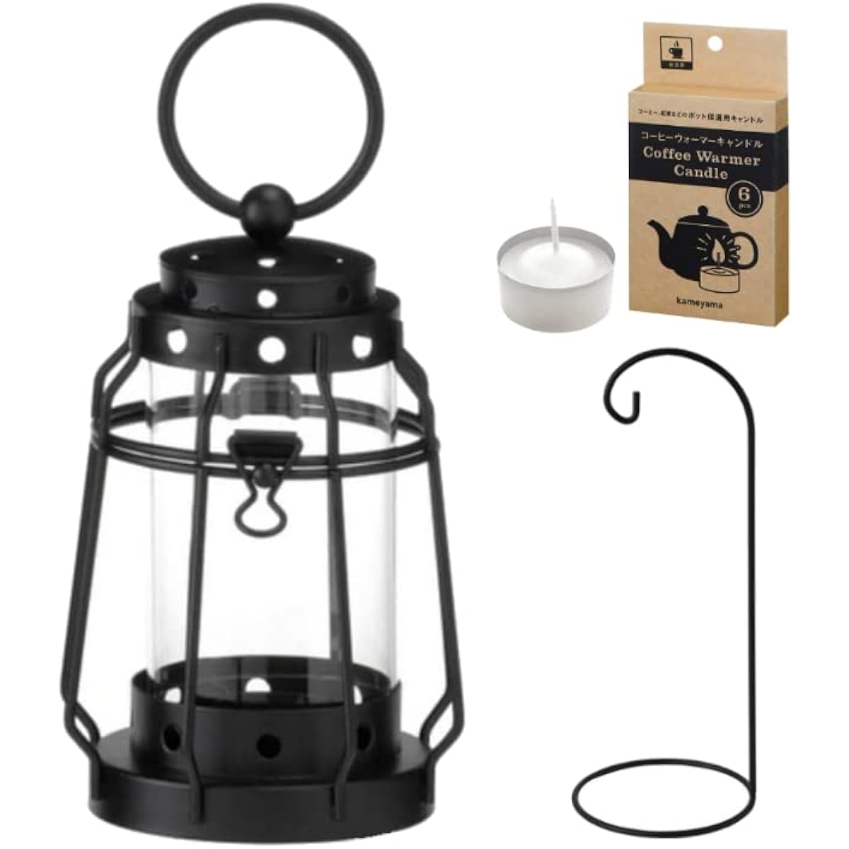 Kameyama Candle Tulum Lantern Mini Black & Coffee Warmer Candle 6 Pieces & Lantern Stand Black (J8030030BK+B77980010+S75440000BK)