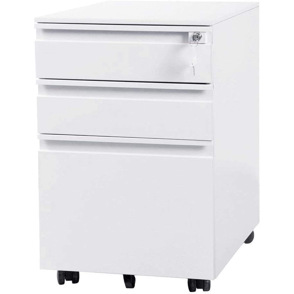 (OSJ) Office Wagon Side Wagon 3 Tier All Lock Width 390 x Depth 450 x Height 600 mm Steel Pen Tray Cylinder Lock Completely Completed Product No Assembly Required (White)