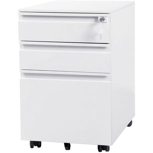 (OSJ) Office Wagon Side Wagon 3 Tier All Lock Width 390 x Depth 450 x Height 600 mm Steel Pen Tray Cylinder Lock Completely Completed Product No Assembly Required (White)