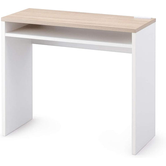 Iris Ohyama Computer Desk PC Desk Stylish Studio Dresser with 2 Outlets Outlet Wood Desk Compact WDK-800 Warm White/Light Natural Width approx. 80.0 x Depth approx. 35.0 x Height approx. 70.0 (cm) [HIROBIRO Series]