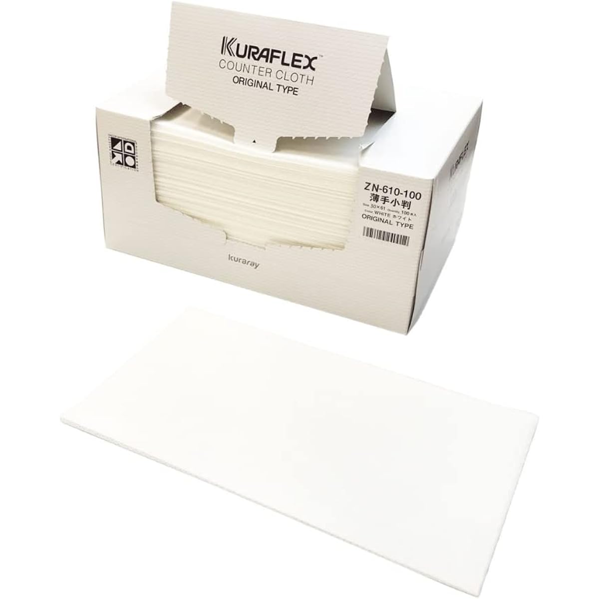 Kuraray Kuraflex Counter Cloth ZN-610-100 100 pieces (sold in 6 box cases) 100% rayon non-woven fabric thin 30 x 61 cm White