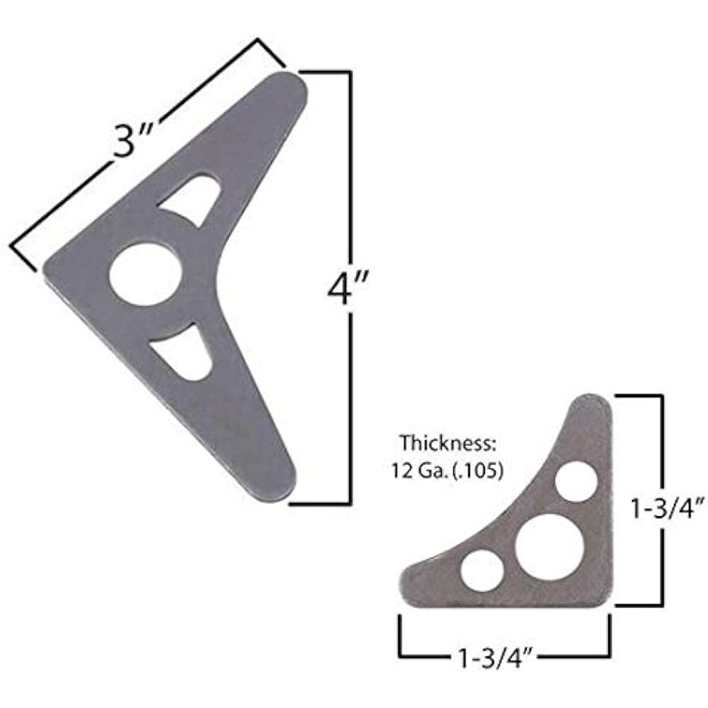 SPEEDWAY MOTORS Roll Cage Shaba Steel Welding Gasset Plate with Plate Hole 25 m 0.105 inch thickness 1-3/4 inch x 1-3/4 inch gusset and 5 L thickness 0.125 inch x 4 inch gasette