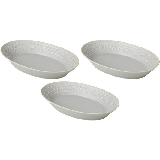 Set of 3 Gray Seal Flower Oval Bowl [26.5×17×4.7cm (800cc)] | Moribachi